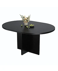 gaomon Extendable 4-8 Person Round to Oval Dining Table with Storage