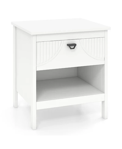 Sugift Two Tier Wooden Nightstand with Drawer and Open Storage Shelf