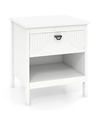 Sugift Two Tier Wooden Nightstand with Drawer and Open Storage Shelf