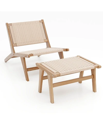 Gouun Teak Braided Rope Accent Chair and Ottoman Set