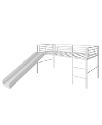 Gouun Twin Metal Loft Bed with Slide, Built-In Ladder and Safety Guardrails