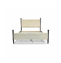 Homfan Modern Corduroy Upholstered Bed Frame with Vertical Striped Headboard, Wooden Slats, Metal Legs