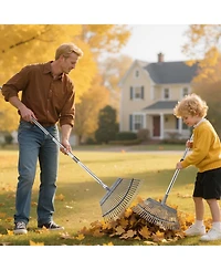 Sugift Leaf Rake, 25 Metal Tines, Adjustable Garden Rake for Lawns and Yard Work