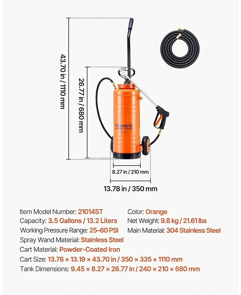 Sugift Industrial Concrete Sprayer, 3.5 Gallon Stainless Steel Sprayer with Tri-Poxy Pump