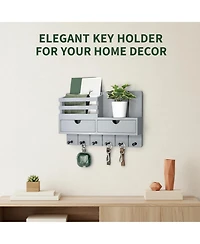 Yigii Wall Mounted Key Holder with 2 Drawers 6 Hooks Shelf Mail Organizer Decor