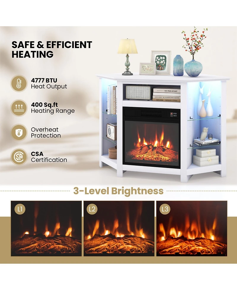 Gouun Corner Electric Fireplace Tv Stand with Led Lights and Smart App Control