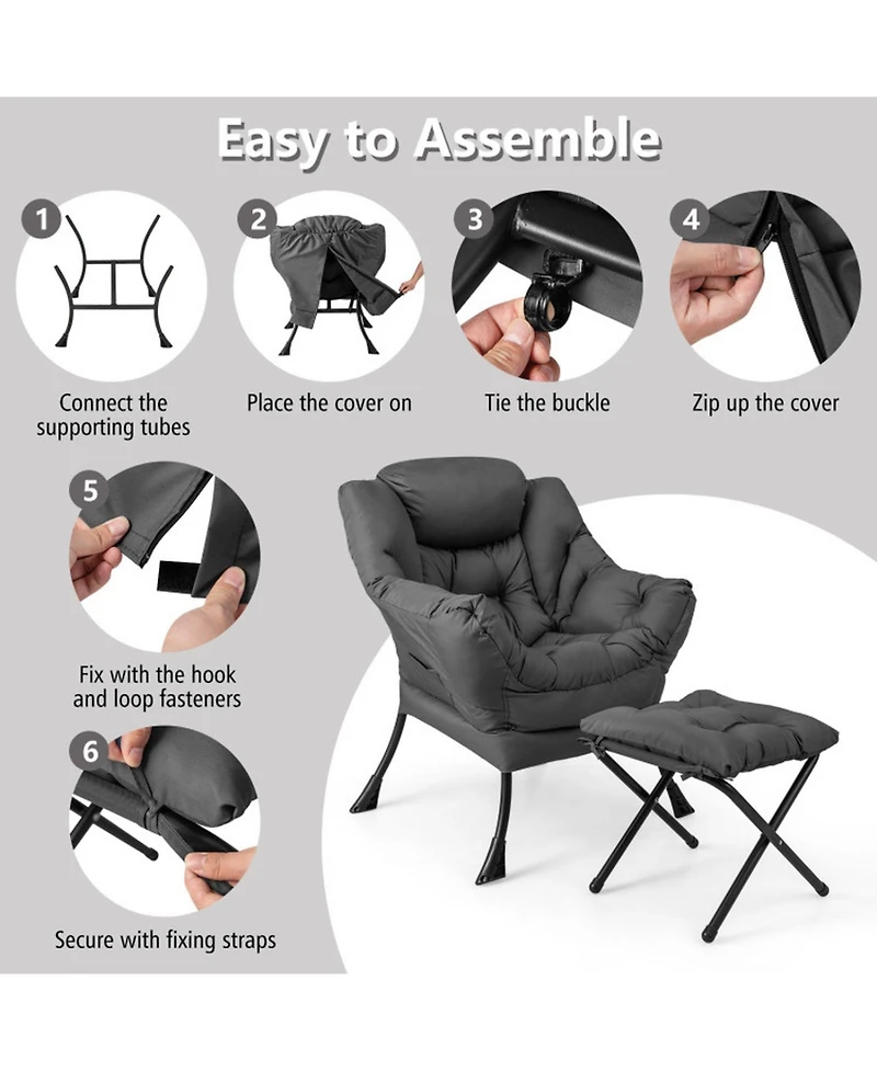 Gouun Modern Accent Sofa Chair with Folding Footrest and Side Pocket