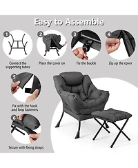 Gouun Modern Accent Sofa Chair with Folding Footrest and Side Pocket