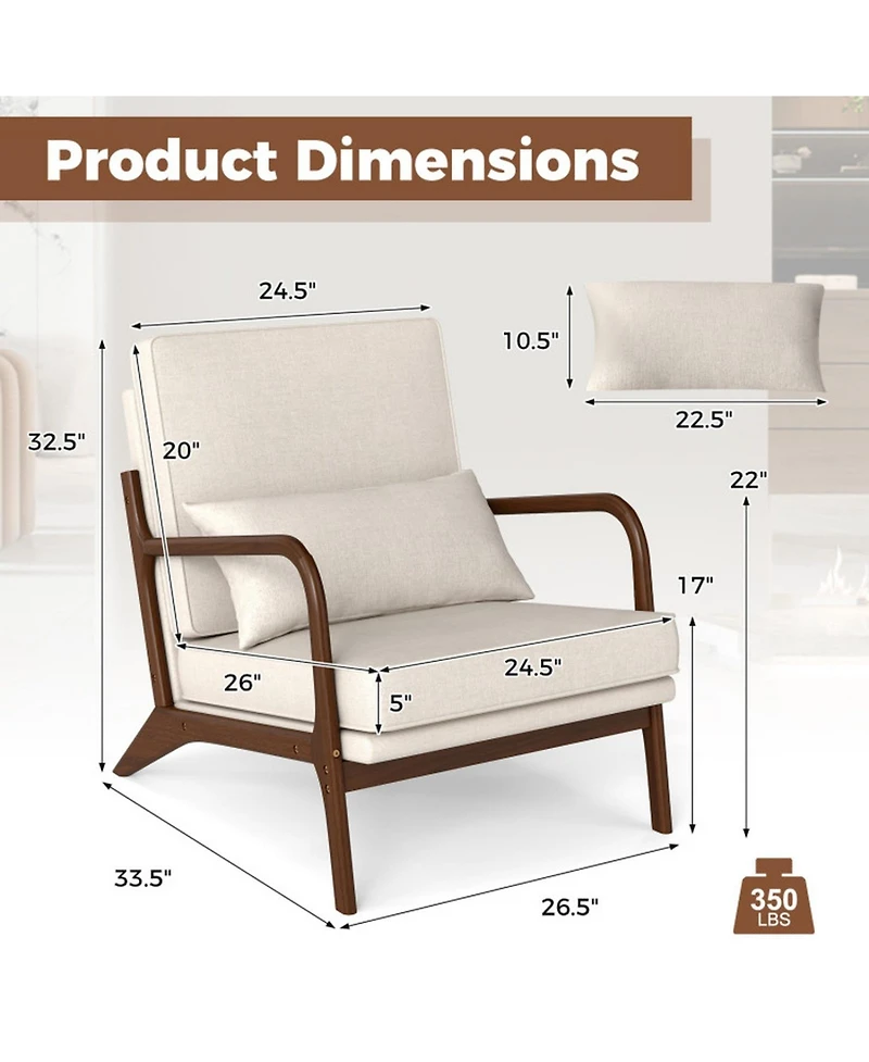 Gouun Modern Accent Chair with Rubber Wood Armrests and Removable Lumbar Pillow