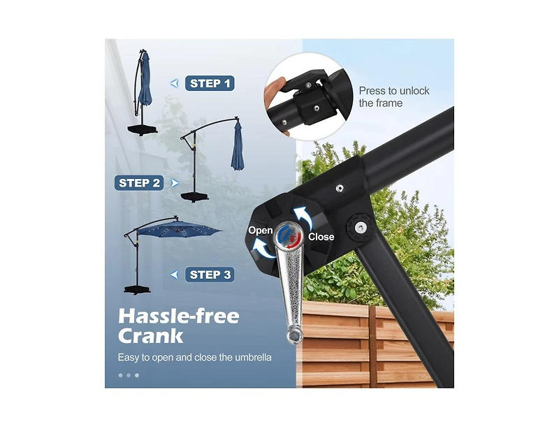 Slickblue Outdoor Cantilever Patio Umbrella with Solar Led Lights, Hanging Design