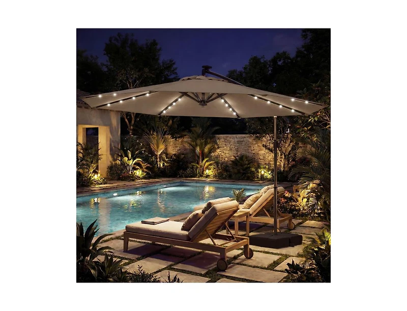 Slickblue Outdoor Cantilever Patio Umbrella with Solar Led Lights, Hanging Design