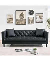 gaomon 78 in Leather Couch for Living Room, Button-Tufted 3 Seater Sofa with 2 Pillows and Deep Seat, Modern Mid-Century Leather Sofa for Apartment