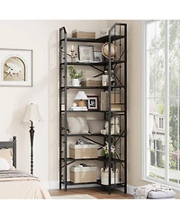 gaomon l-Shaped Corner Bookshelf, 5/7-Tier Tall Bookcase, Industrial Storage Display Shelves for Living Room