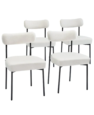 Gouun Set of 4 Upholstered Boucle Patio Dining Chairs with Curved Backrest and Metal Legs