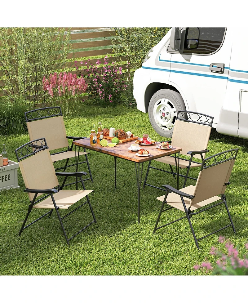 Gouun Set of 4 Folding Patio Dining Chairs with Armrests and Inclined Backrest
