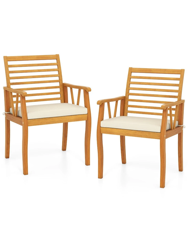 Gouun Set of 2 Acacia Wood Outdoor Dining Armchairs with Removable Cushions