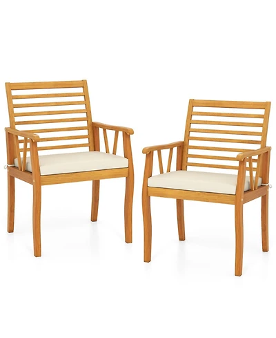 Gouun Set of 2 Acacia Wood Outdoor Dining Armchairs with Removable Cushions