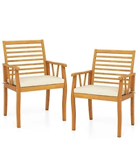 Gouun Set of 2 Acacia Wood Outdoor Dining Armchairs with Removable Cushions