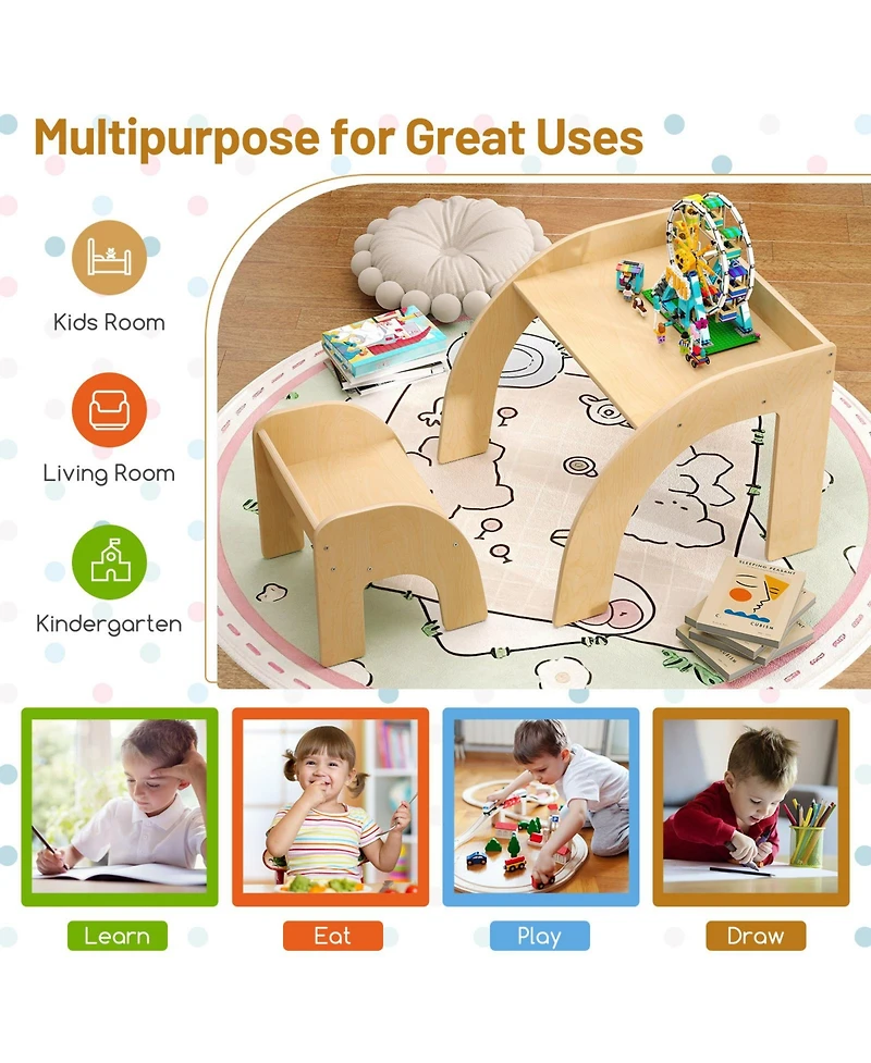 Gouun Kids Table and Chair Set with Wide Tabletop and Curved Edges