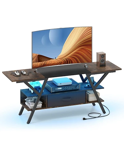 Gouun Low-Profile 55-Inch Tv Stand with Led Lights and Power Outlets