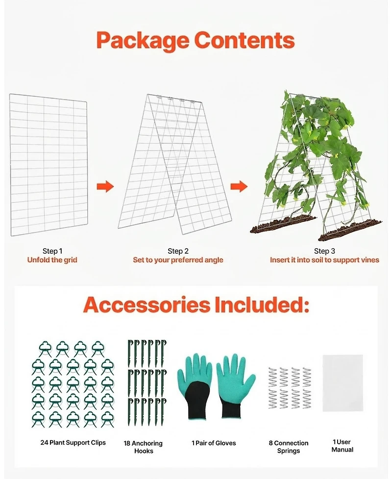 Sugift Cucumber Trellis, 35" x 55", Foldable with Plant Clips, Metal Garden Support