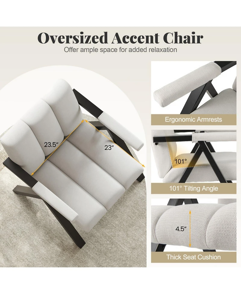 Gouun Oversized Accent Chair with Ergonomic Backrest and Metal Frame