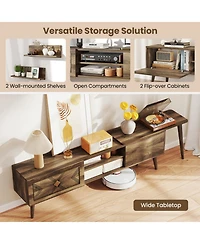 Gouun 75 in Mid-Century Tv Stand with Floating Shelves and Flip Cabinets