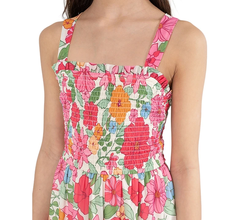 Rare Editions Girls' 7-16 Printed Georgette Smocked Crossback Bodice Dress