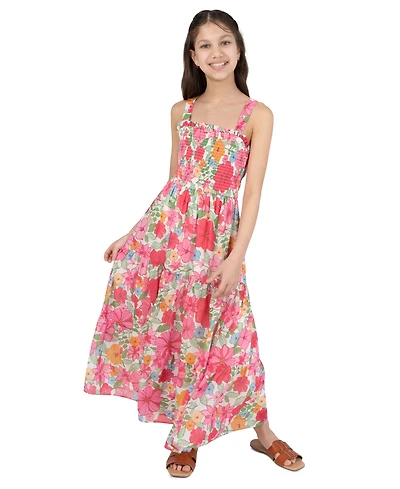 Rare Editions Girls' 7-16 Printed Georgette Smocked Crossback Bodice Dress