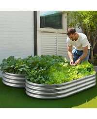 Gouun Galvanized Metal Raised Garden Bed, Outdoor Planter Box with Open Bottom Design