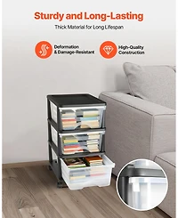 Gouun 3 Drawer Rolling Storage Cart with Clear Front Panels and Wheels
