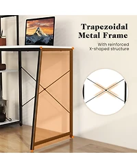 Gouun Computer Desk with 3-Tier Side Bookshelf, Anti-Fall Guard Rail and Adjustable Foot Pads