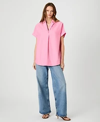 French Connection Women's Rhodes Poplin Ticking Striped Popover V-Neck Shirt