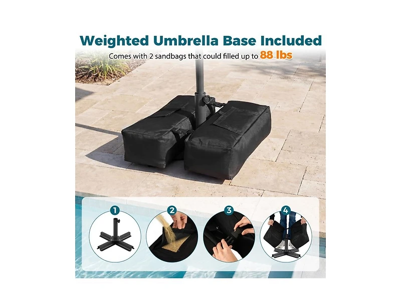 Slickblue Outdoor Umbrella with Stable Weighted Base and Sandbags for Patio
