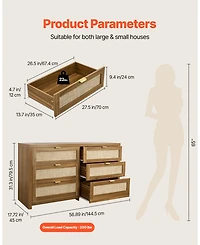 Sugift 6 Drawer Rattan Dresser, Rattan Chest with Metal Handle