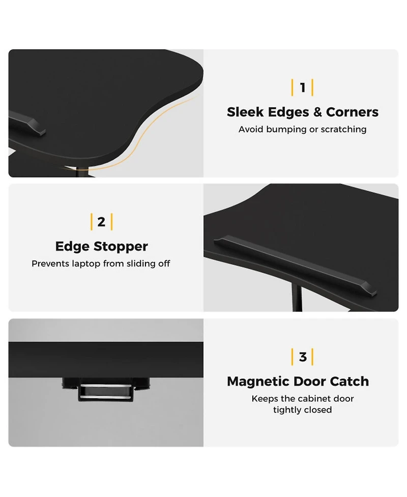 Gouun Mobile Standing Desk Cart with Adjustable Tilt Desktop, Cabinet and Open Shelves