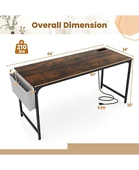 Gouun Computer Desk with Built-In Charging Station, Side Storage Bag and Metal Hook