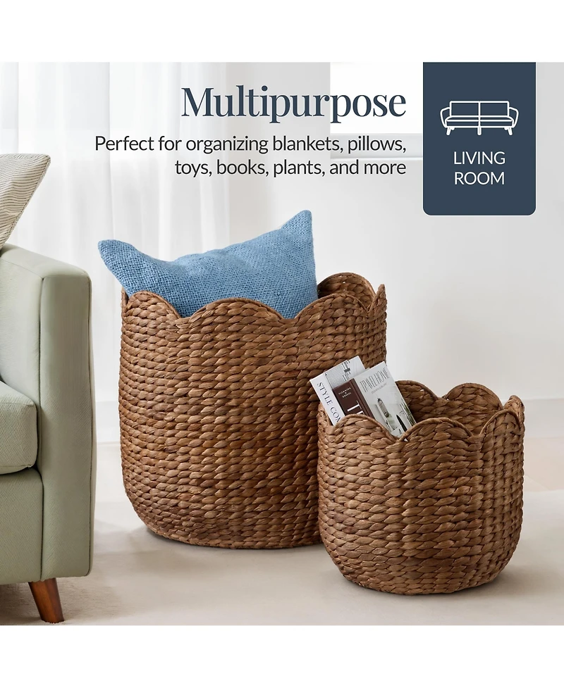 Best Choice Products Scalloped 3PC Water Hyacinth Nesting Baskets