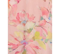 Adrianna Women's Printed V-Neck Lace Trimming Satin Dress