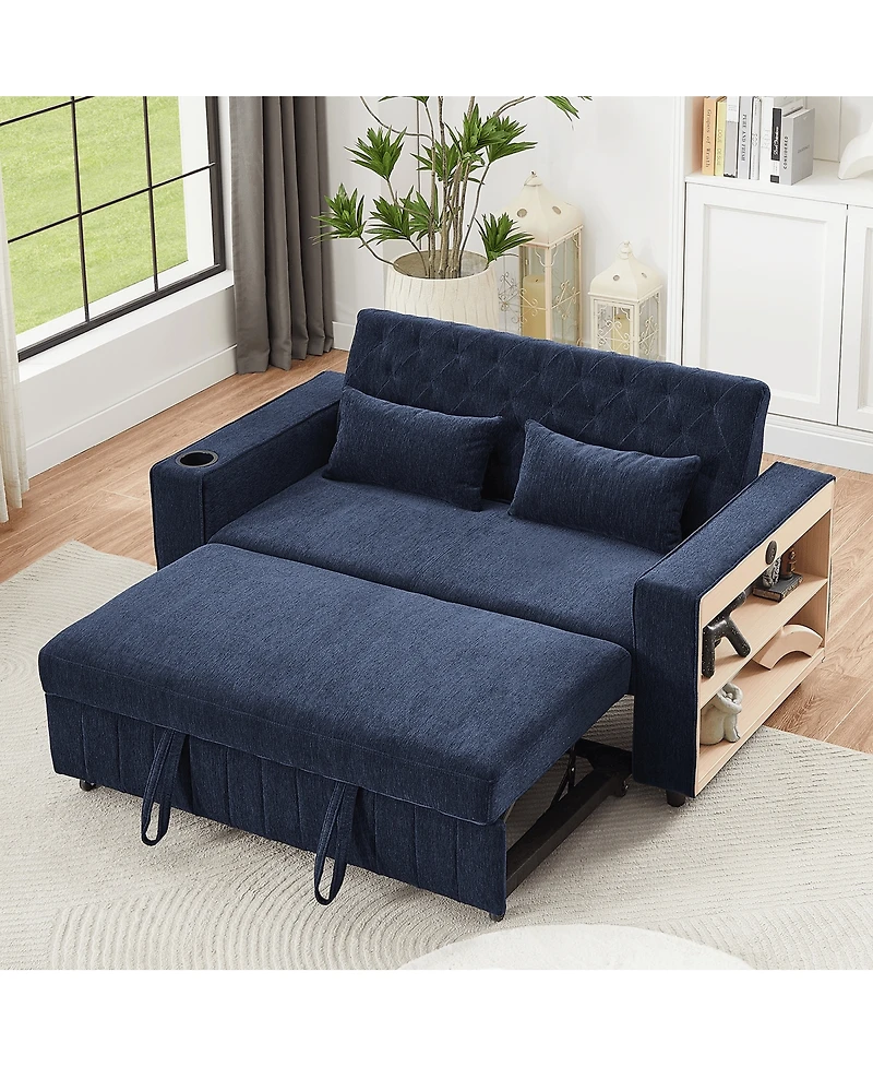 Maison Boucle Pull Out Loveseat Sofa with Adjustable Backrest for Small Space