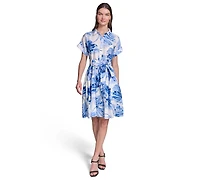 Karl Lagerfeld Paris Women's Crinkle Woven Printed Shirt Dress