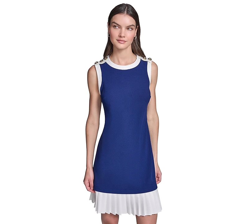 Karl Lagerfeld Paris Women's Sleeveless Scuba Crepe with Pleated Flounce Hem Dress