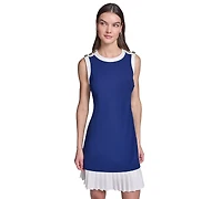 Karl Lagerfeld Paris Women's Sleeveless Scuba Crepe with Pleated Flounce Hem Dress
