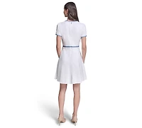 Karl Lagerfeld Paris Women's Knit Tweed A-Line with Framing and Crew Neck Dress