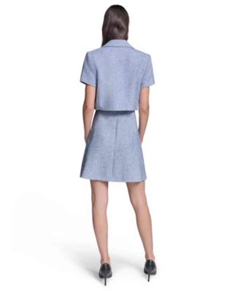 Karl Lagerfeld Paris Womens Tweed A Line With Button Dress Cropped Tweed Jacket