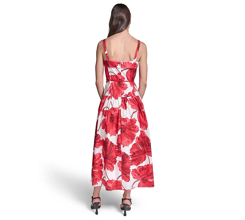 Karl Lagerfeld Paris Women's Printed Cotton Midi with Rope Belt Dress