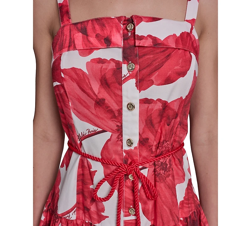 Karl Lagerfeld Paris Women's Printed Cotton Midi with Rope Belt Dress