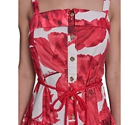 Karl Lagerfeld Paris Women's Printed Cotton Midi with Rope Belt Dress