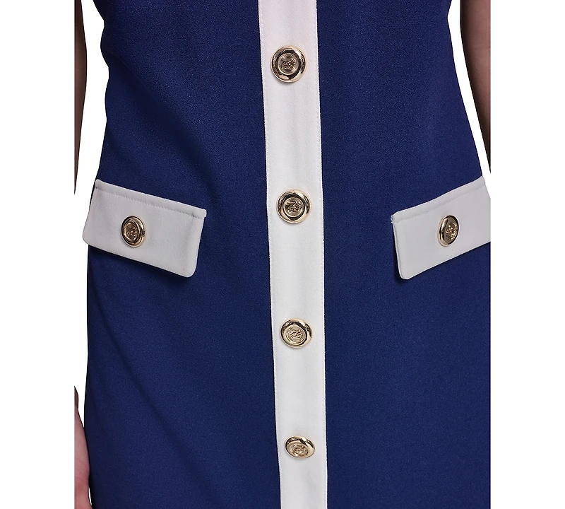 Karl Lagerfeld Paris Women's Short-Sleeve A-Line Scuba Crepe with Framed V-Neck Dress