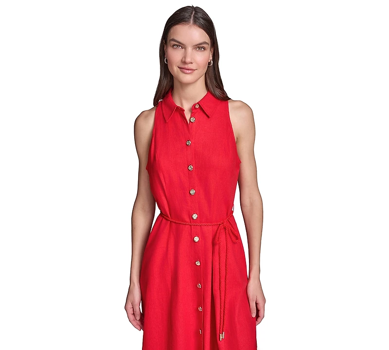 Karl Lagerfeld Paris Women's Collared with Rope Belt Shirtdress